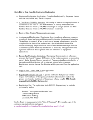 Cincinnati Contractor Registration Application