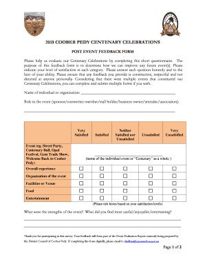 Event Questionnaire / Feedback form - District Council of Coober Pedy