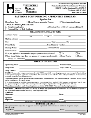 Oklahoma Tattoo Apprentice Program - Fill and Sign Printable Template Online