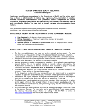 Florida Healthcare Practitioner Complaint Form