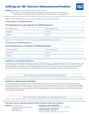 Auftrag zur 1&1 internen Rufnummernmitnahme