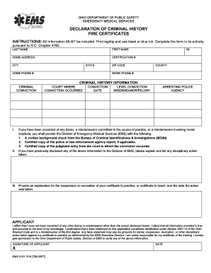 Ohio Declaration of Criminal History for Fire Certificates