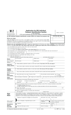 IRS Form W-7 Application for Taxpayer Identification Number
