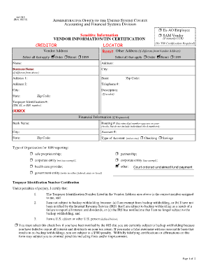 AO 213 Vendor Information/TIN Certification
