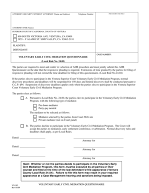 California Voluntary Early Civil Mediation Questionnaire