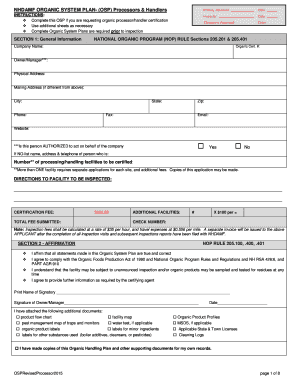 Organic System Plan Application