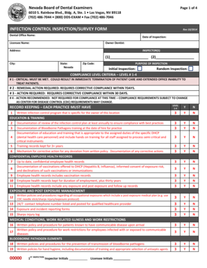 Nevada Dental Office Infection Control Inspection Form