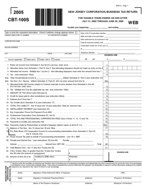 New Jersey Corporation Business Tax Return