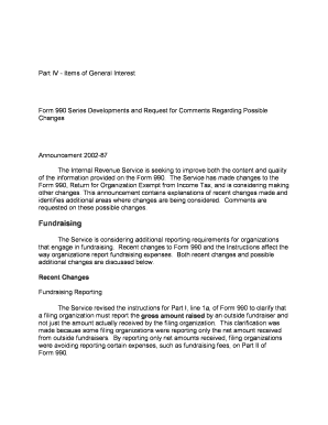 IRS Form 990 Series Developments and Request for Comments