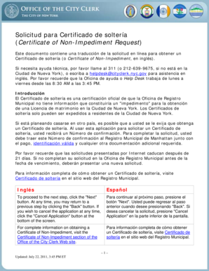 Solicitud para Certificado de soltería