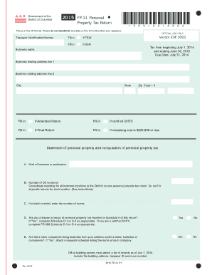 District of Columbia Personal Property Tax Return