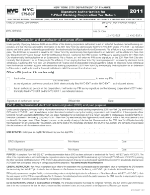NYC Signature Authorization for 2011 Banking Corporation Tax Return