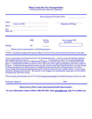 Pima County Pre-Tax Transportation Enrollment Agreement