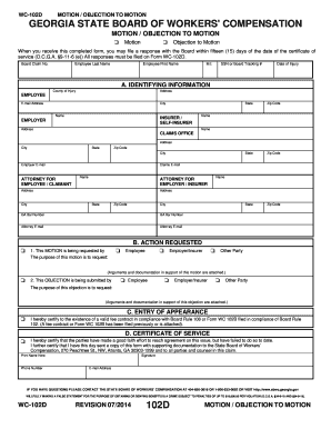 Georgia WC-102D Motion/Objection Form