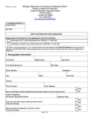 Audiologist Relicensure Application