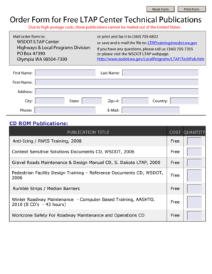 Order Form for Free LTAP Center Technical Publications