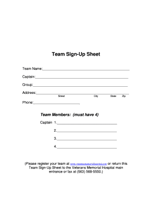 Email sign up sheet - Team Sign-Up Sheet - Veterans Memorial Hospital