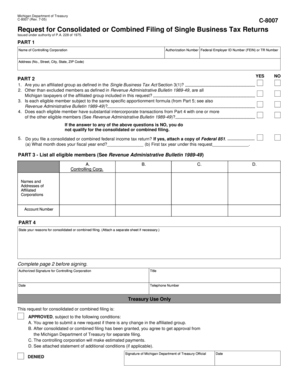 Michigan C-8007 Request for Consolidated or Combined Filing