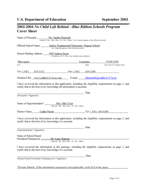 No Child Left Behind Blue Ribbon Schools Program Application
