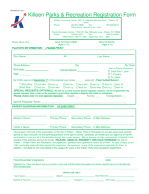 Killeen Parks & Recreation Registration Form