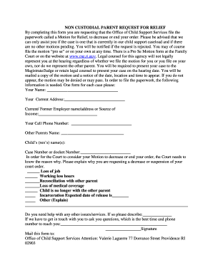 Non-Custodial Parent Request for Relief