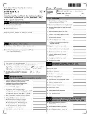 North Dakota Schedule K-1 2014