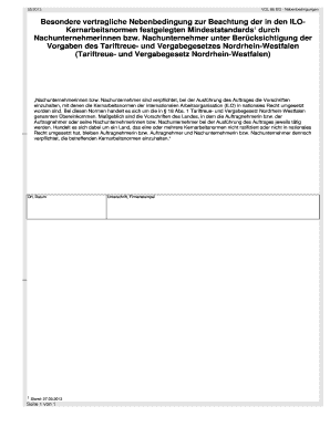 Besondere vertragliche Nebenbedingung zur Beachtung der in den ILO-Kernarbeitsnormen festgelegten Mindeststandards