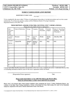 Nurse's 72-Hour Medication Report