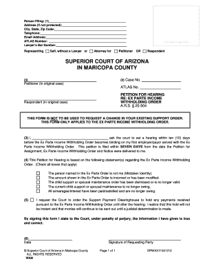 Petition for Hearing on Ex Parte Income Withholding Order