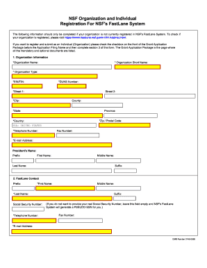 NSF Organization and Individual Registration Form