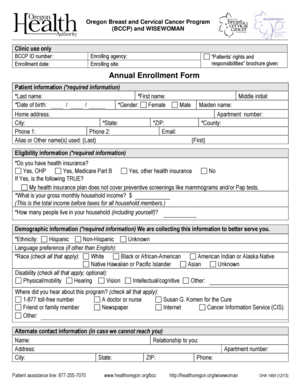 Oregon Breast and Cervical Cancer Program Annual Enrollment Form