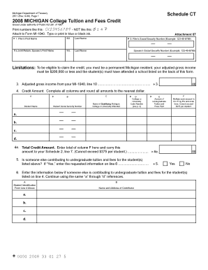 Michigan College Tuition and Fees Credit Form