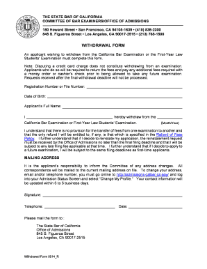 California Bar Examination Withdrawal Form