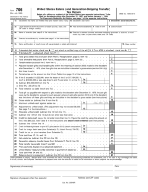 US Federal Estate Tax Return Form 706