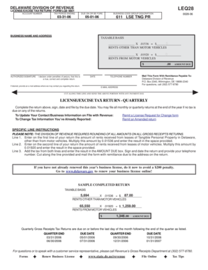 Delaware License/Excise Tax Return