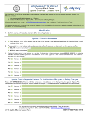 Michigan Court of Appeals E-Service Update Form