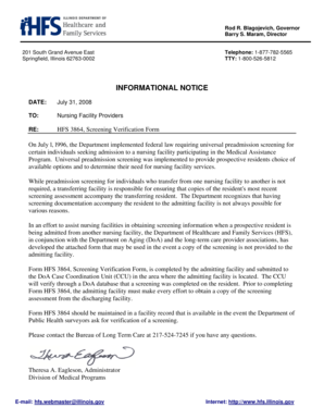Illinois HFS 3864 Screening Verification Form