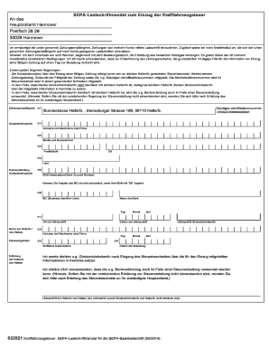 SEPA-Lastschriftmandat zum Einzug der Kraftfahrzeugsteuer