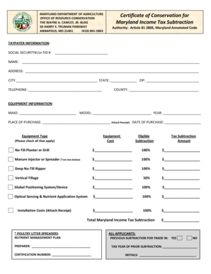 Maryland Income Tax Subtraction for Conservation Equipment