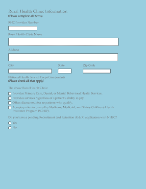 Certificate of Eligibility for Rural Health Clinic