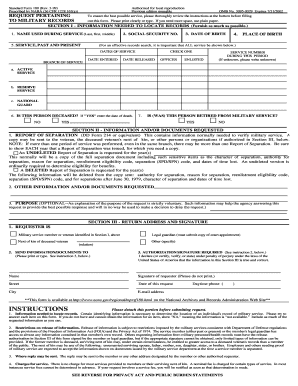 Standard Form 180 Request for Military Records