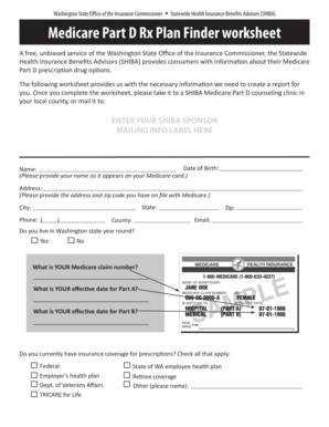 Medicare Part D Rx Plan Finder Worksheet