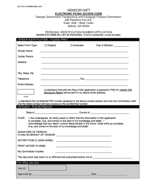Georgia Vendor Gift PIN Application
