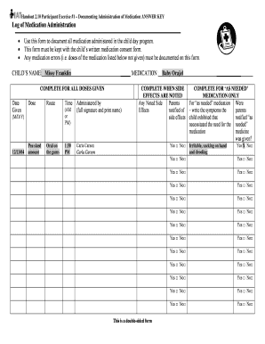 Log of Medication Administration