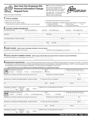 New York City Employee IRA Personal Information Change Request Form
