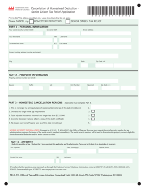 District of Columbia Homestead Deduction Cancellation Form