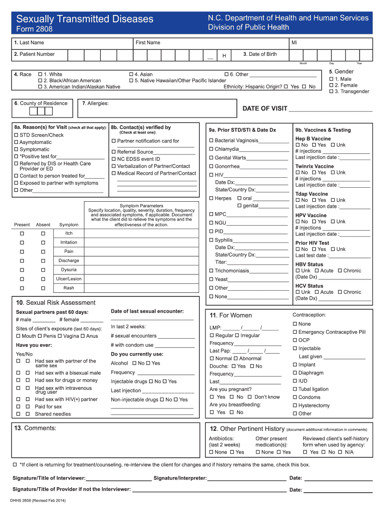 dhhs form sexually transmitted diseases Preview on Page 1