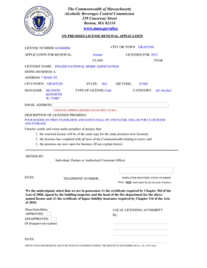 Massachusetts On Premises License Renewal Application