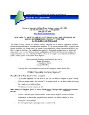 Maine Insurance Complaint Form