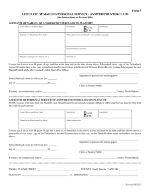 Affidavit of Mailing/Personal Service - Answer/Counterclaim